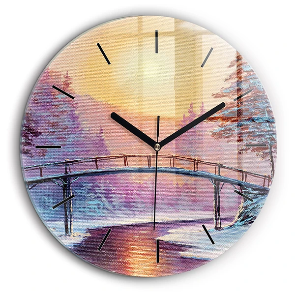 Horloge ronde murale 60 cm Arbre de Noël et pont