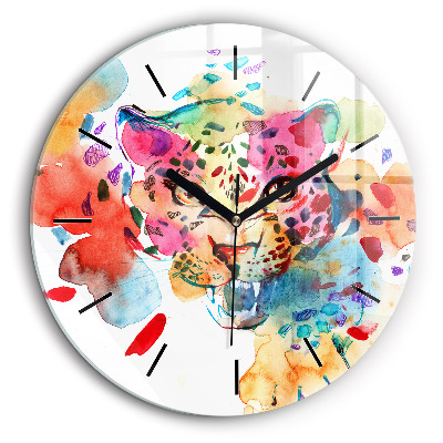 Horloge ronde en verre 60 cm Chat sauvage abstrait
