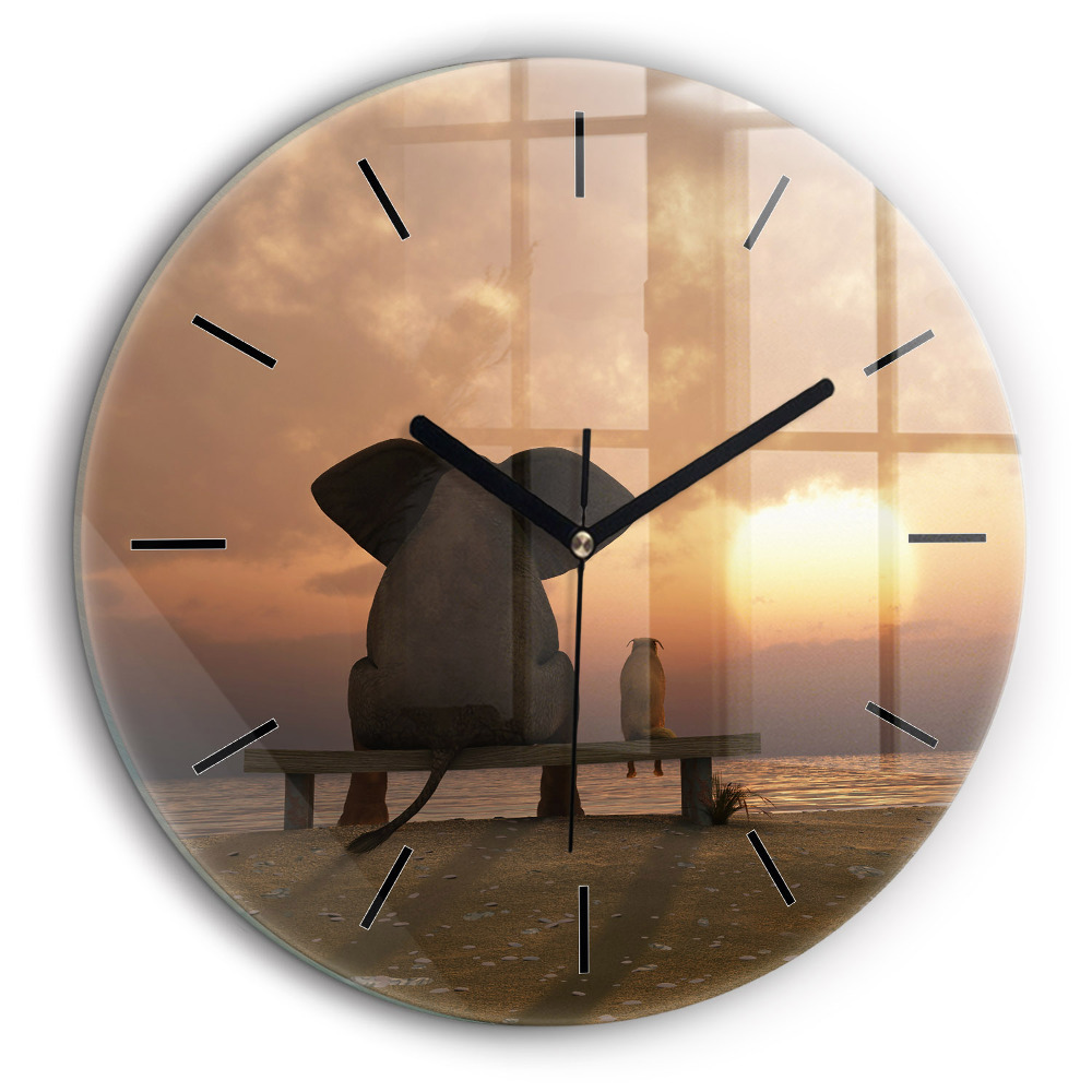 Horloge ronde murale 60 cm Animaux et coucher de soleil