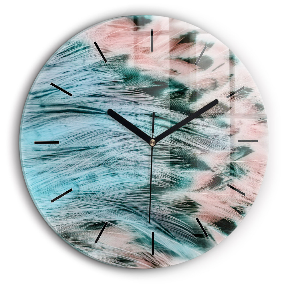 Horloge ronde en verre 60 cm Plumes colorées