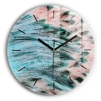 Horloge ronde en verre 60 cm Plumes colorées