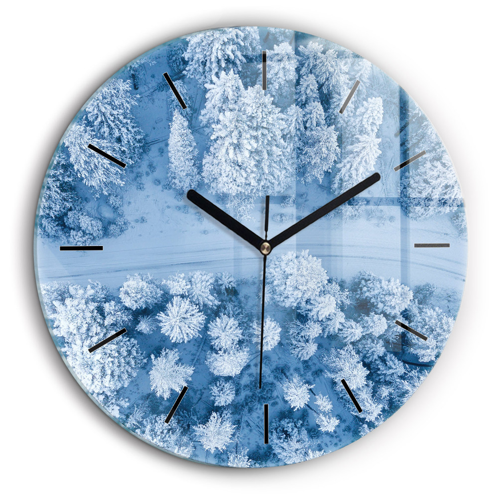 Horloge ronde en verre 60 cm Forêt en hiver