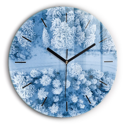 Horloge ronde en verre 60 cm Forêt en hiver