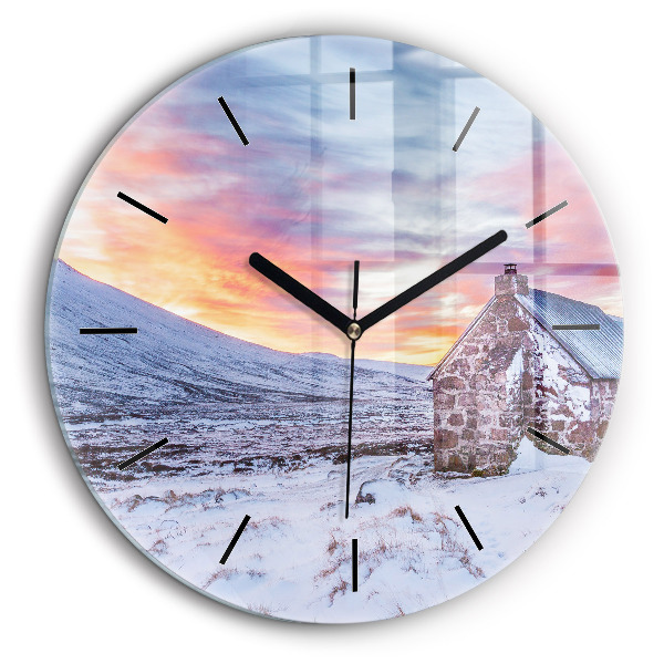 Pendule murale ronde 60 cm Chalet dans les montagnes