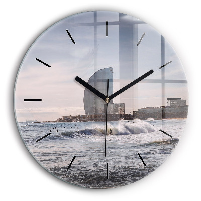 Horloge ronde en verre 60 cm Surfeur de Barcelone