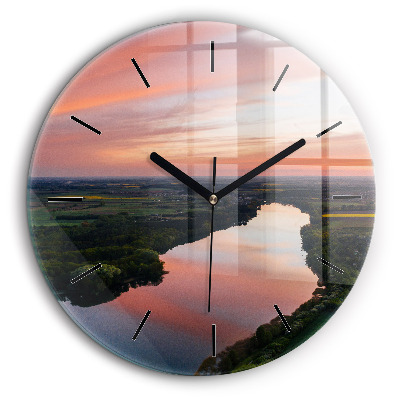 Horloge ronde en verre 60 cm Vue d'un lac