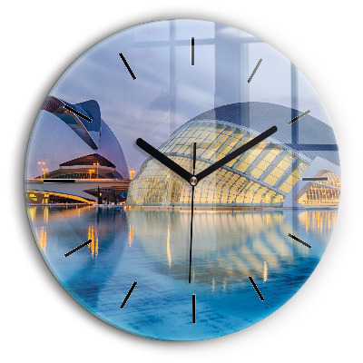 Horloge ronde en verre 60 cm Coucher de soleil en ville