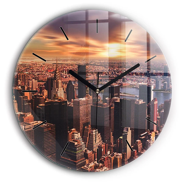 Horloge ronde en verre 60 cm Panorama de la ville à l'ouest