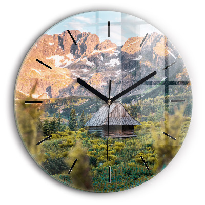 Horloge ronde en verre 60 cm Chalet dans les Tatras