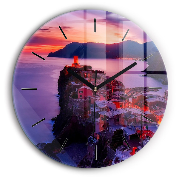 Horloge ronde en verre 60 cm Maisons près du lac