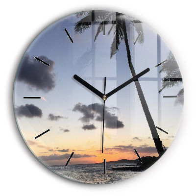 Horloge ronde 60 cm Palmier et lever de soleil