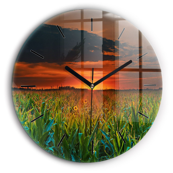Horloge ronde murale 60 cm Tournesols dans une prairie