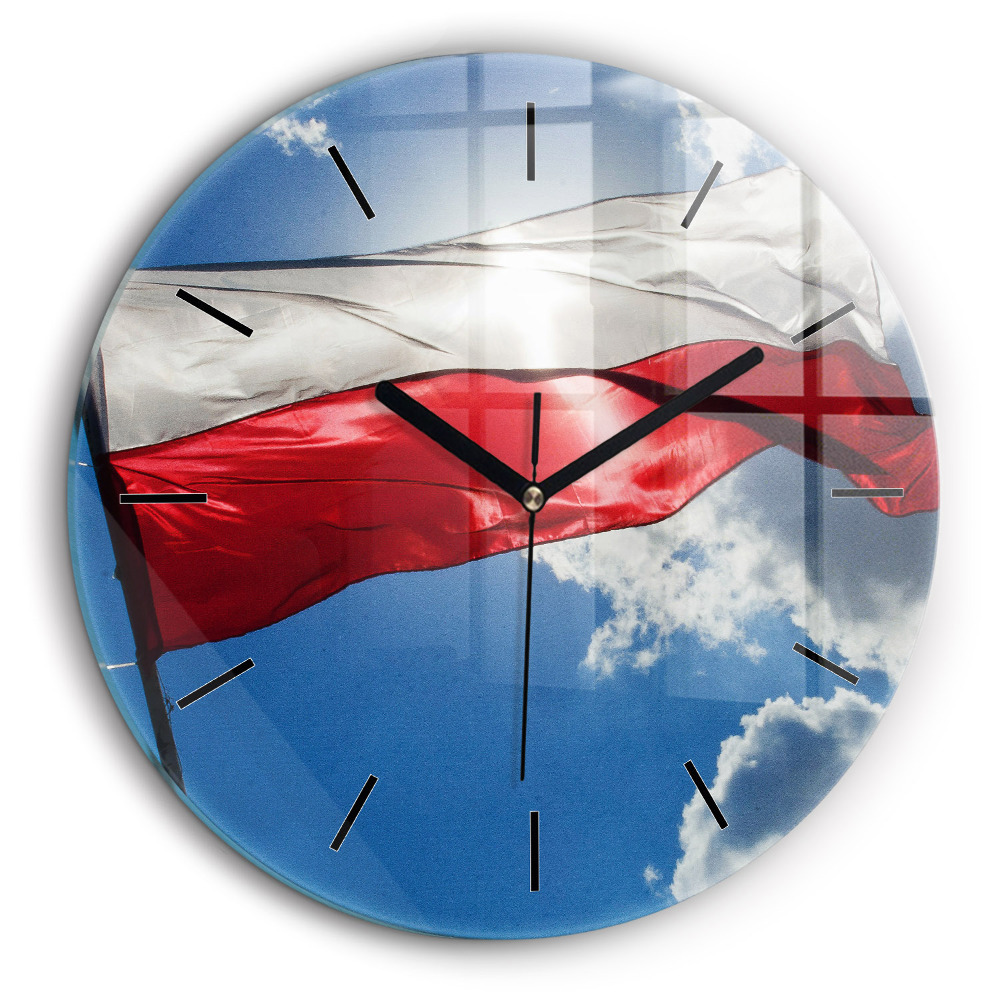 Horloge ronde murale 60 cm Drapeau polonais sur fond de ciel