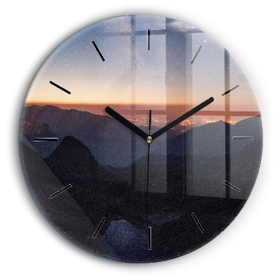 Pendule murale ronde 60 cm Montagnes au coucher du soleil