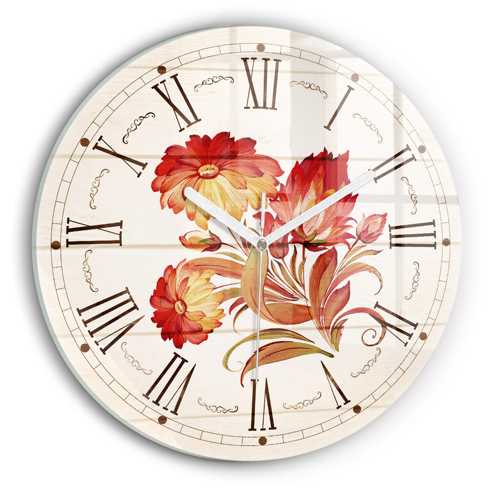 Fleurs rouges Horloge ronde murale