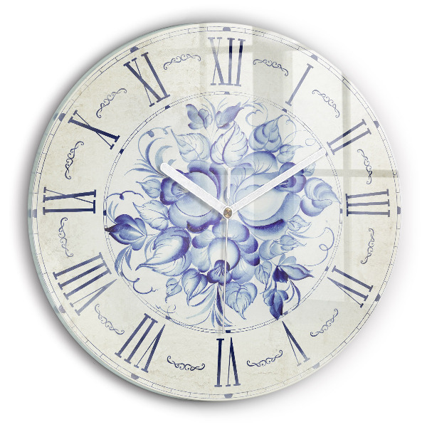 Fleurs bleues Horloge ronde murale