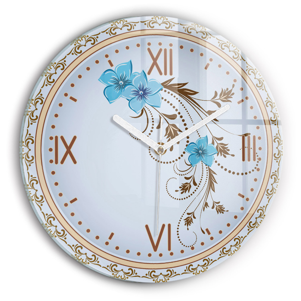 Fleurs bleues Horloge ronde murale