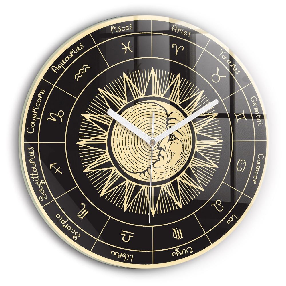 Les zodiaques et le soleil Horloge ronde murale