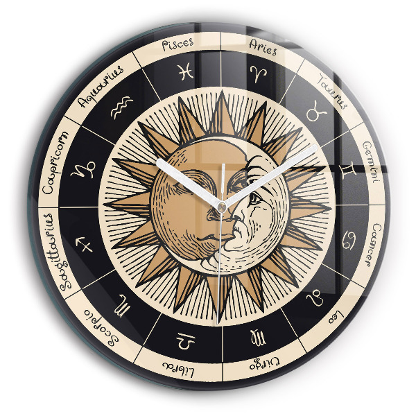 Le soleil et les zodiaques Horloge ronde murale